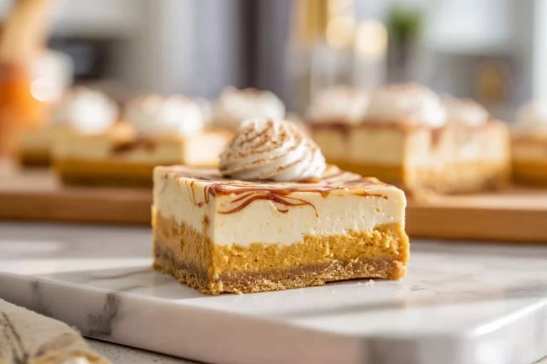Irresistible Pumpkin Spice Cheesecake Bars You’ll Fall in Love With 12 creamy pumpkin spice cheesecake bars on white plate in modern kitchen