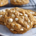 Soft and Chewy Pumpkin White Chocolate Chip Cookies 11 fresh-baked pumpkin white chocolate chip cookies on modern kitchen counter