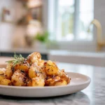 Rosemary Infused Roast Potatoes That Stay Crispy Every Time 7 Crispy rosemary infused roast potatoes plated on marble counter in modern kitchen