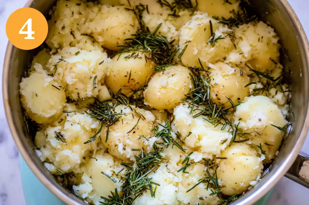 Rosemary Infused Roast Potatoes with Golden Crispy Edges 6 Roughened parboiled potatoes ready for crispy rosemary infused roast potatoes