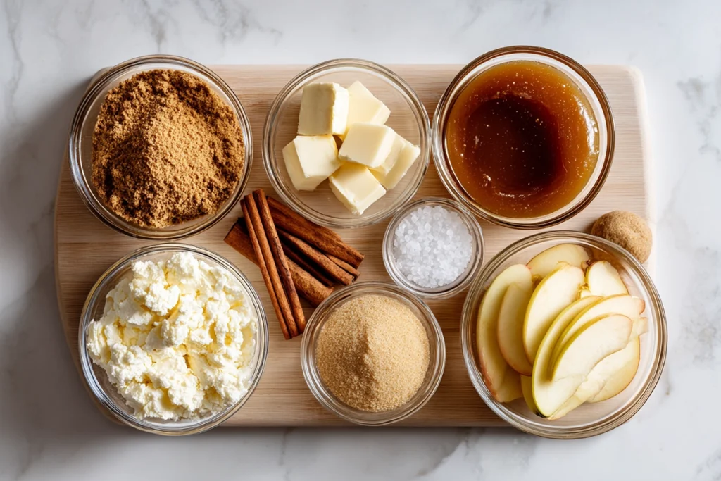 Salted Caramel Apple Pie Cheesecake – The Fall Dessert Everyone’s Talking About 8 salted-caramel-apple-pie-cheesecake-ingredients-flatlay