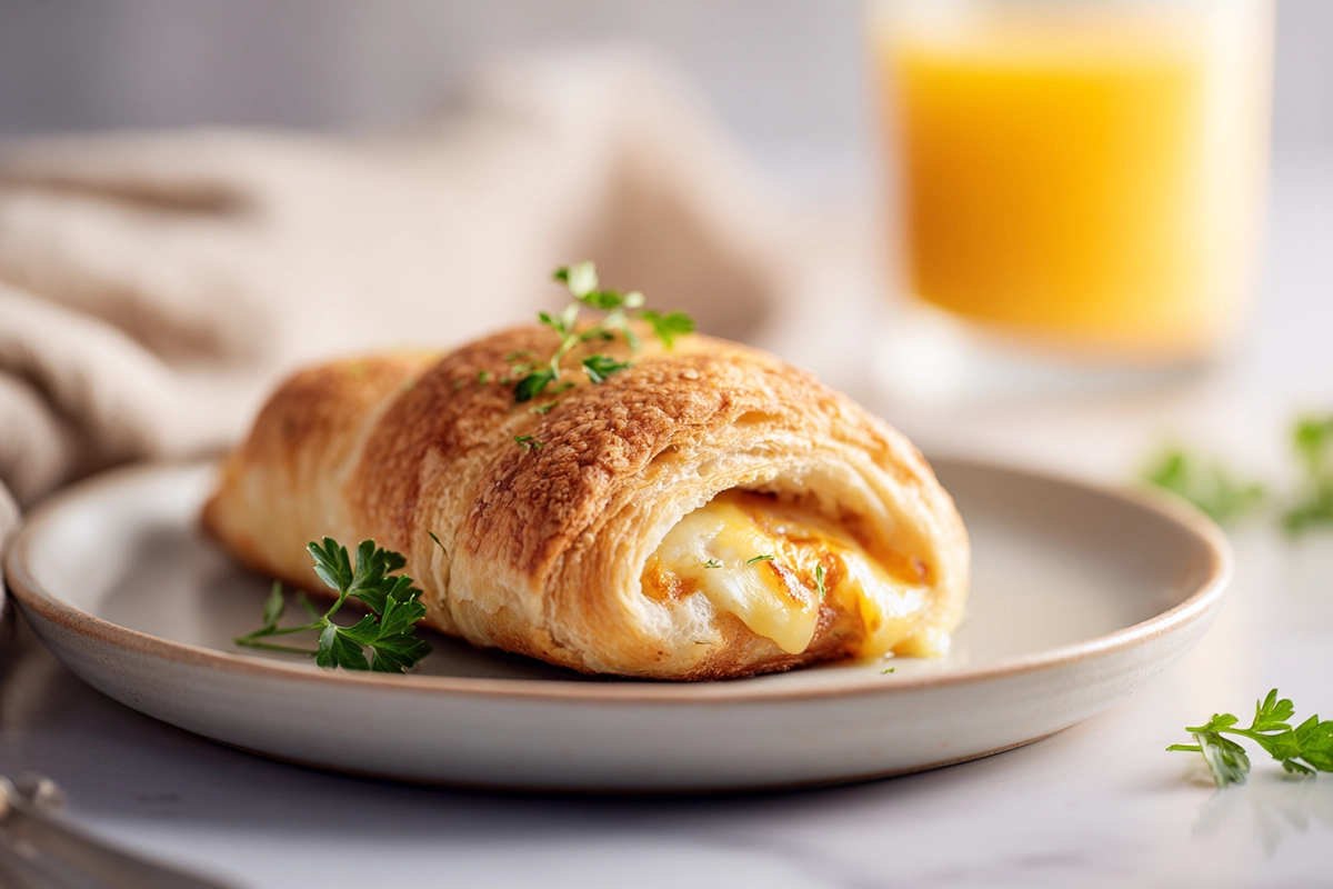 Irresistible Sausage Egg Breakfast Roll Ups That Make Mornings Easy 6 macro shot of sliced sausage egg breakfast roll up showing cheese egg and flaky dough