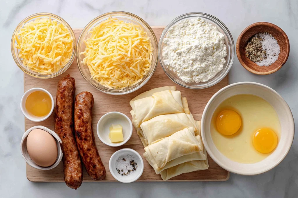 Irresistible Sausage Egg Breakfast Roll Ups That Make Mornings Easy 7 freshly baked sausage egg breakfast roll ups on a white plate in bright kitchen