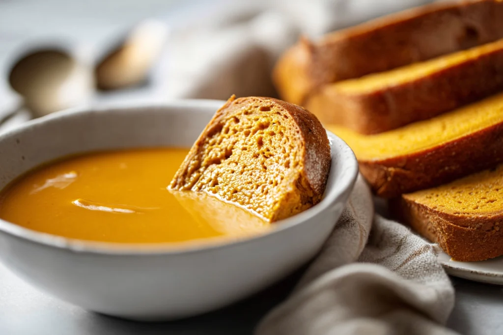Cozy Pumpkin French Toast Breakfast You’ll Want Every Fall Weekend 8 close-up of brioche slice soaking in pumpkin custard for pumpkin french toast breakfast in bright kitchen