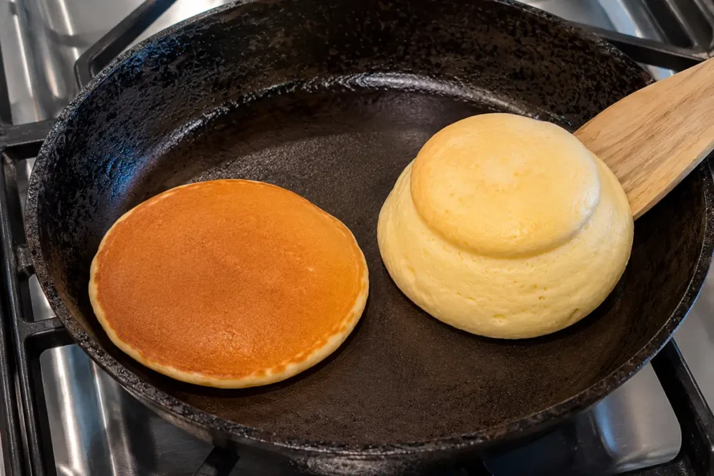 Soufflé Pancakes with Whipped Cream and Fresh Berries 16 Gently flipped soufflé pancakes with a smooth golden surface
