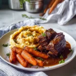 Super Tender Crockpot Beef Short Ribs: Fall-Off-The-Bone Comfort Food 11 super tender crockpot beef short ribs plated with mashed potatoes and gravy in modern kitchen setting