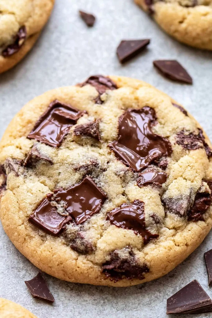 Best Chocolate Chip Cookie Recipe for Soft Centers and Crisp Edges 12 Thick chocolate chip cookie showing the proper dough texture and golden edges