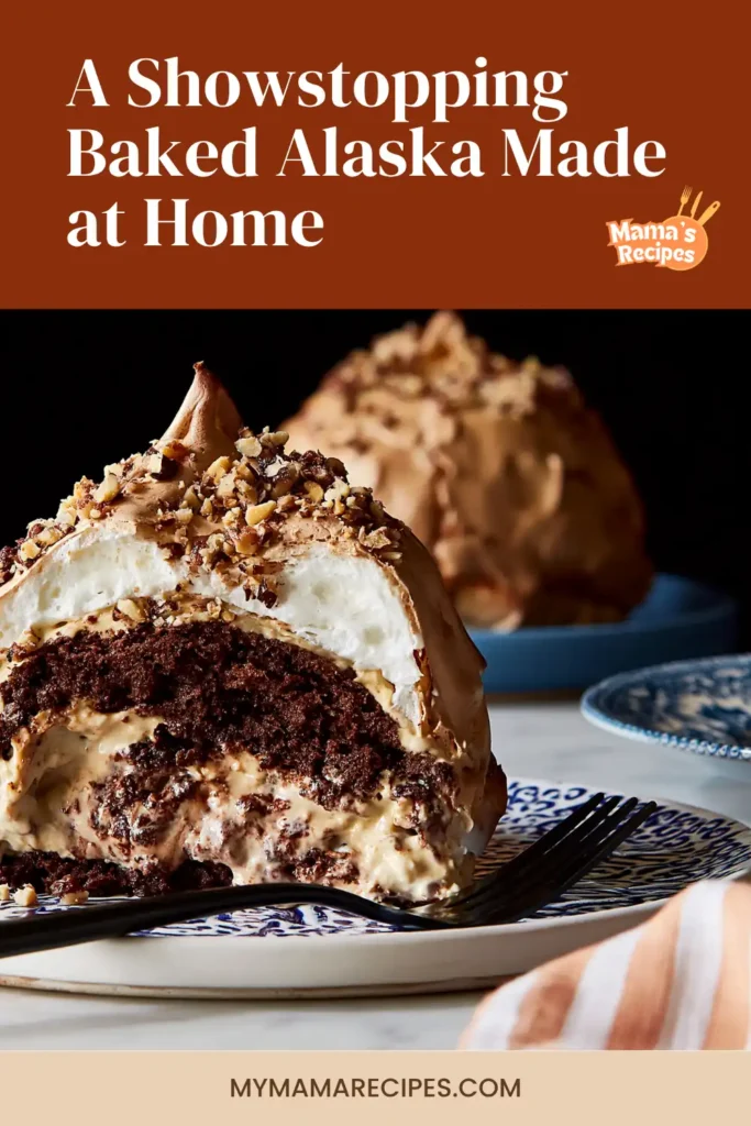 Chocolate Hazelnut Baked Alaska with Coffee Ice Cream 2 Baked Alaska recipe with coffee ice cream, chocolate cake, toasted meringue, and roasted hazelnuts