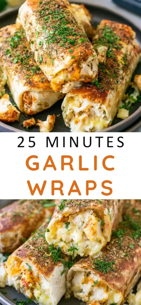 Cheesy Garlic Chicken Wraps for a Quick Weeknight Dinner 6 Cheesy Garlic Chicken Wraps recipe with crisp tortillas and melted cheese