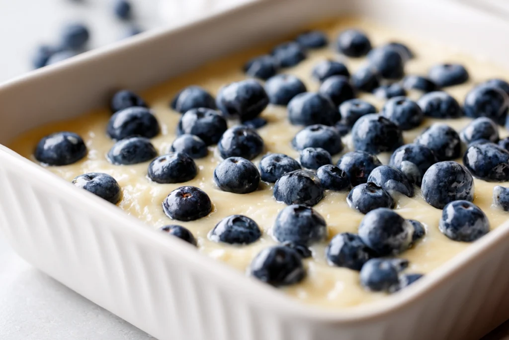 adding-blueberries-to-pancake-casserole-before-baking