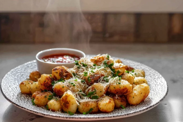 Golden crispy Air Fryer Gnocchi served in a modern kitchen with natural daylight