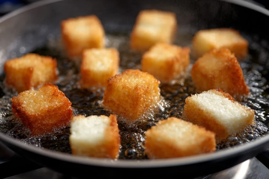 Angel Cake Churro Bites frying to golden crispness in a modern kitchen
