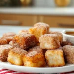 Photorealistic plate of Angel Cake Churro Bites styled in a modern kitchen