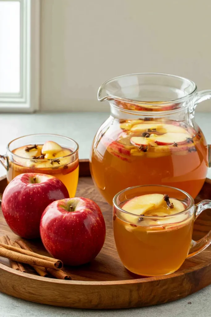 Apple Cinnamon Tea with Warm Spices and Maple Syrup 2 Apple Cinnamon Tea with Red Apples, Whole Cloves, and Cinnamon Sticks
