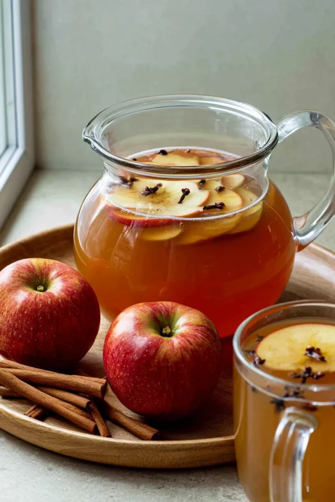 Apple Cinnamon Tea with Warm Spices and Maple Syrup 4 Two Servings of Apple Cinnamon Tea with Apple Slices and Cinnamon Sticks