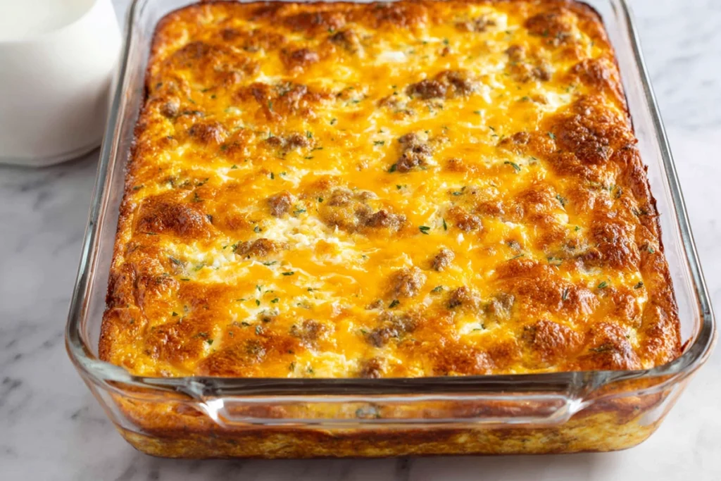 Freshly baked Crescent Roll Breakfast Casserole with melted cheese and golden crust