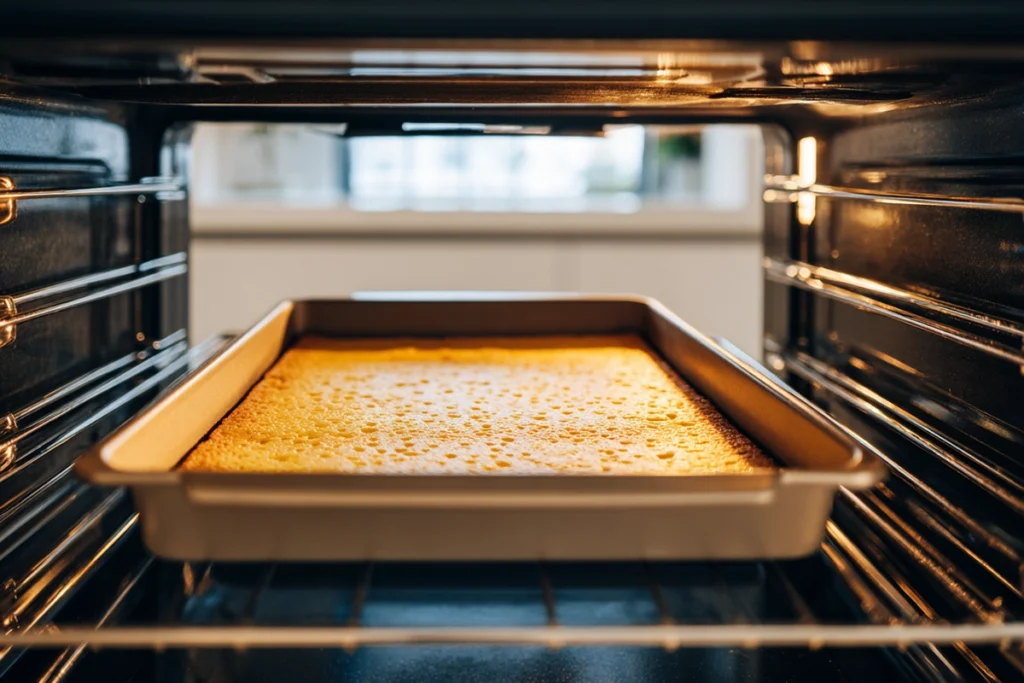 First Baumkuchen layer browning under broiler in modern kitchen