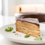 Photorealistic Baumkuchen slice on modern plate in bright kitchen