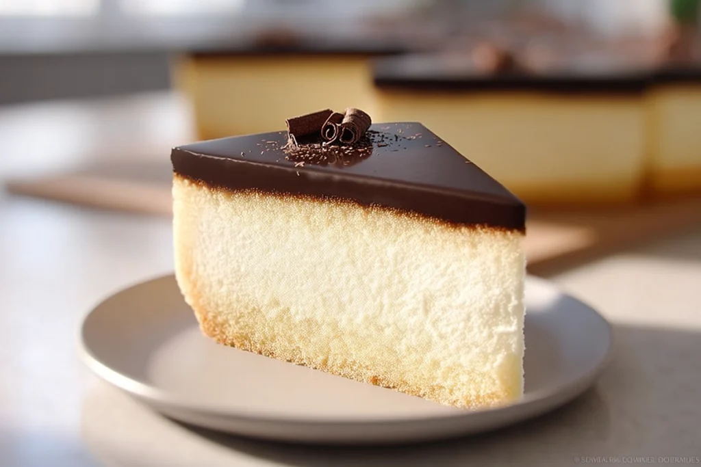 Finished Birds Milk Cake with chocolate glaze