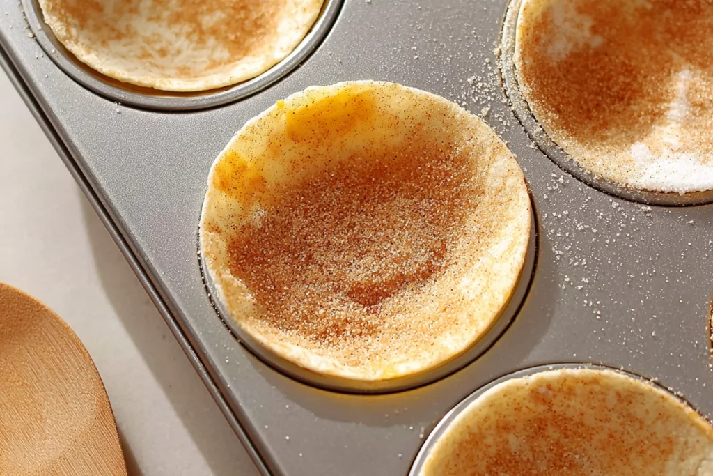 cinnamon sugar coated taco shells for blueberry cheesecake tacos