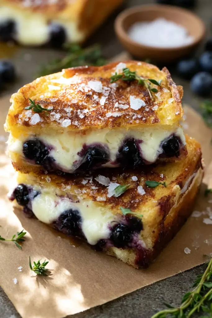 Blueberry Grilled Cheese with White Cheddar and Homemade Jam 4 Golden Blueberry Grilled Cheese with Melted White Cheddar and Mozzarella