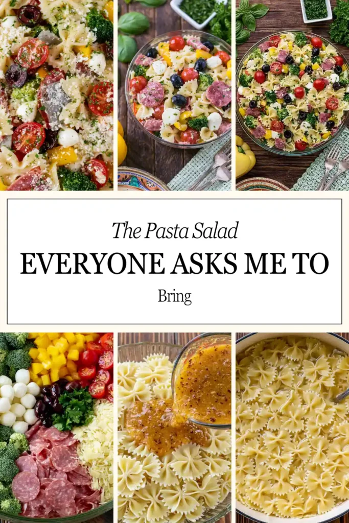 Bow Tie Pasta Salad with Salami, Mozzarella, and Italian Dressing 7 Bow Tie Pasta Salad recipe with salami, mozzarella, vegetables, and Italian dressing