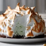 photorealistic brownie baked alaska dessert on plate in modern kitchen