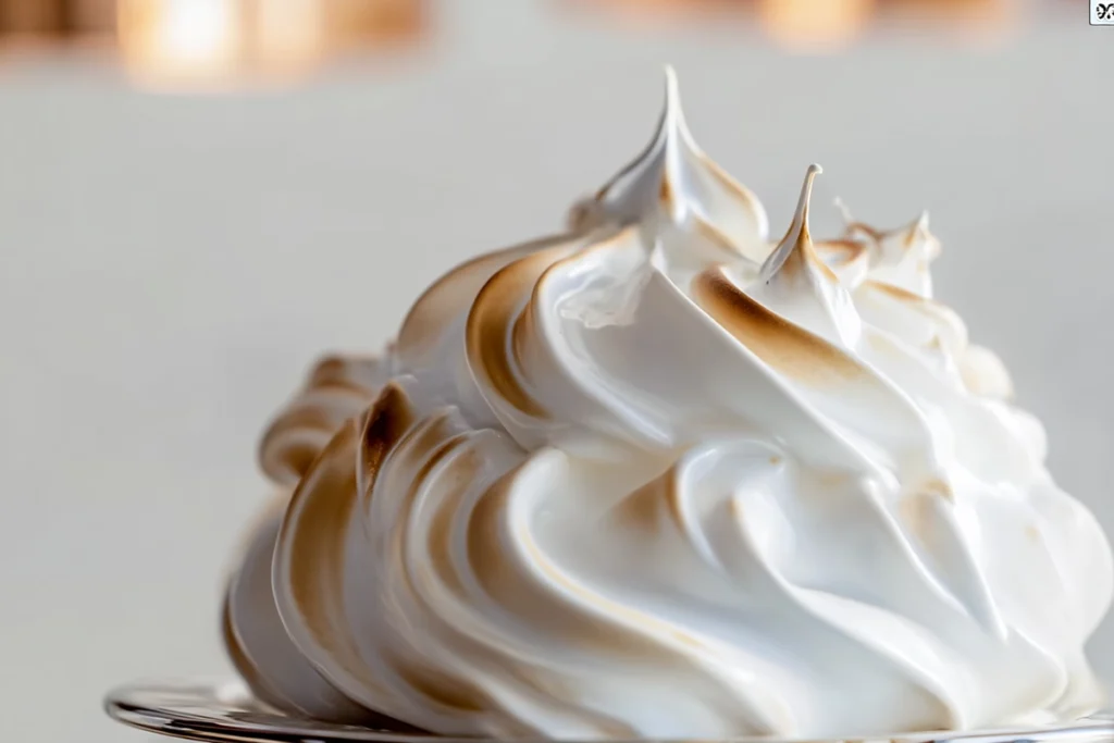 close-up meringue texture on brownie baked alaska before toasting
