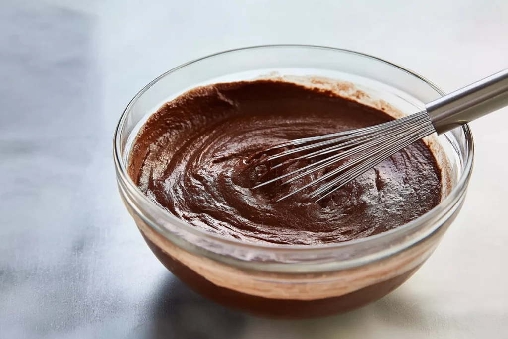 thick glossy brownie batter for fudgy chewy browkies brookies