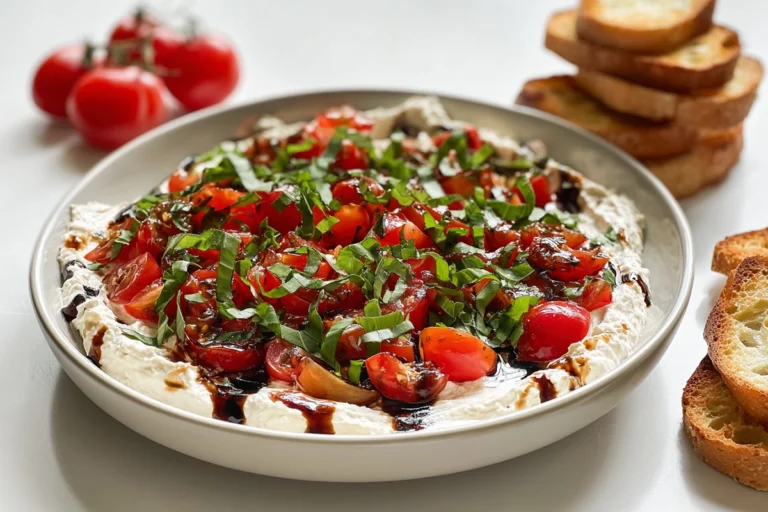 photorealistic finished Bruschetta Dip in modern kitchen