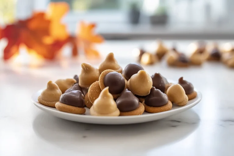 photorealistic candy acorns dessert displayed on a modern kitchen counter