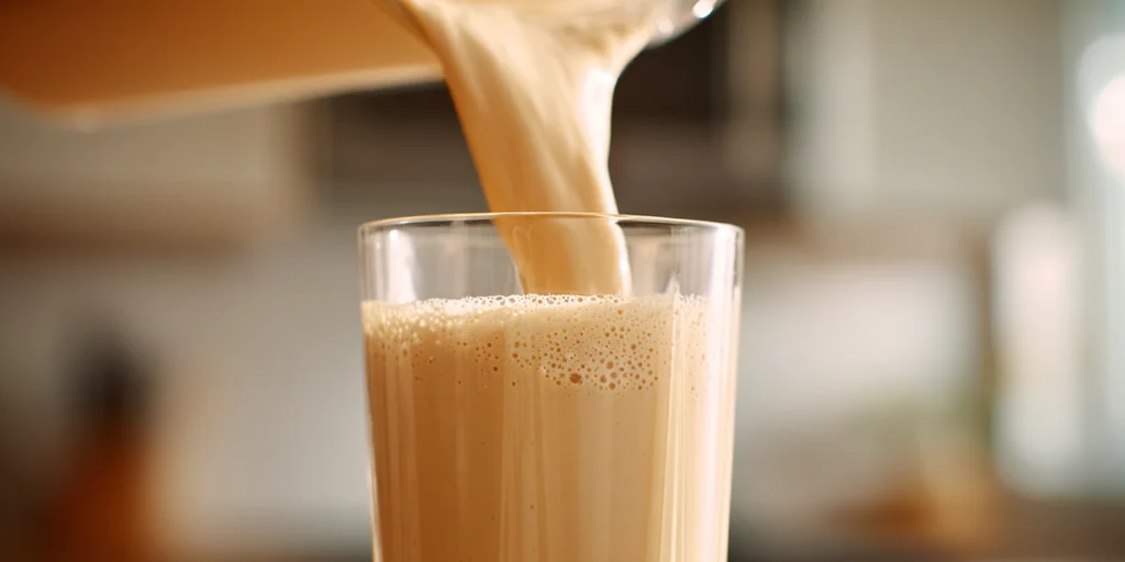 Pouring the Chick-fil-A Peach Milkshake Copycat into a glass
