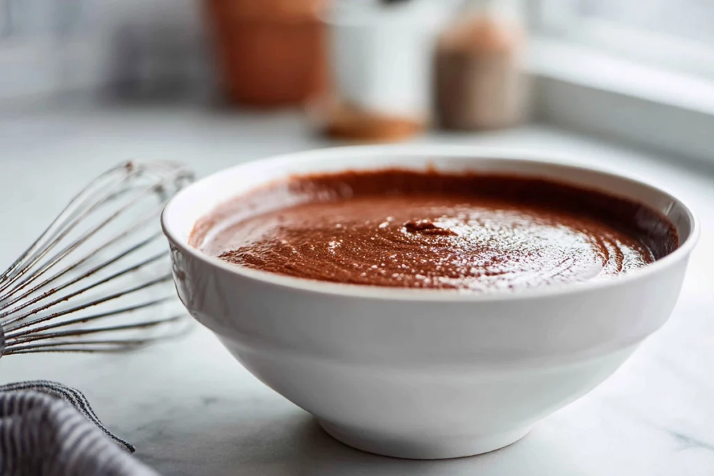 Mixing bowl with rich Chocolate Gingerbread Mini Cakes batter