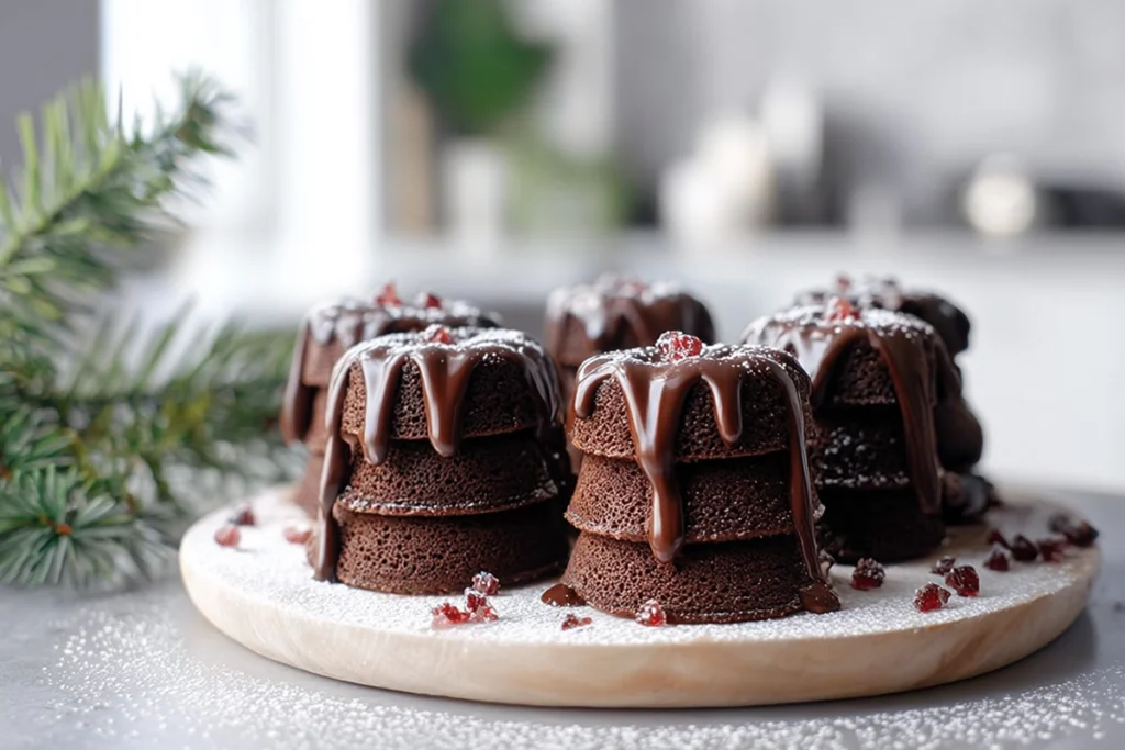Fresh Chocolate Gingerbread Mini Cakes cooling on rack in modern kitchen