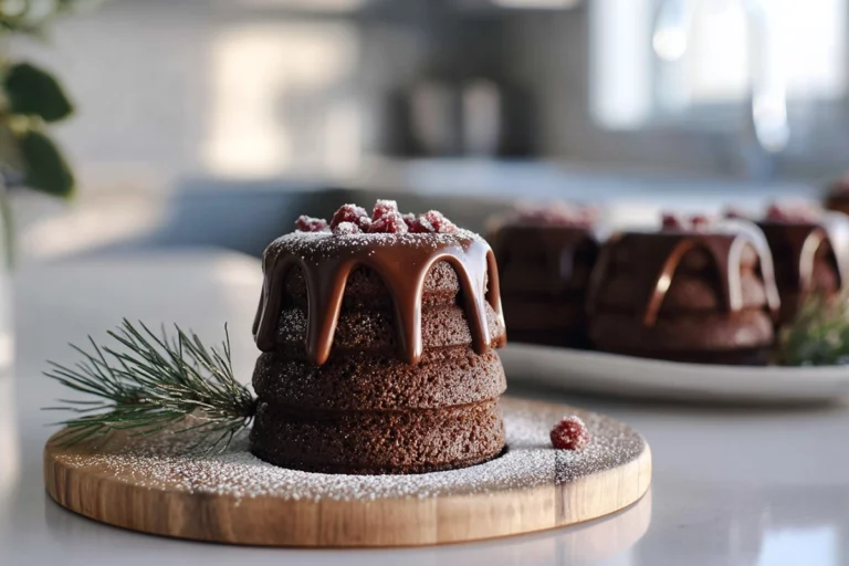 Photorealistic hero image of Chocolate Gingerbread Mini Cakes on modern kitchen counter