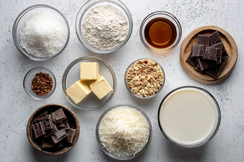 Overhead ingredients layout for Coconut Dome recipe