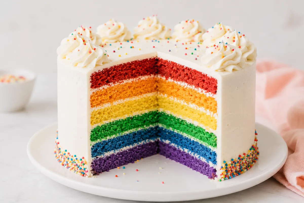 Colorful Layer Cake with Six Bright Celebration Layers 1 Mohamed Ayad's Colorful Layer Cake Recipe