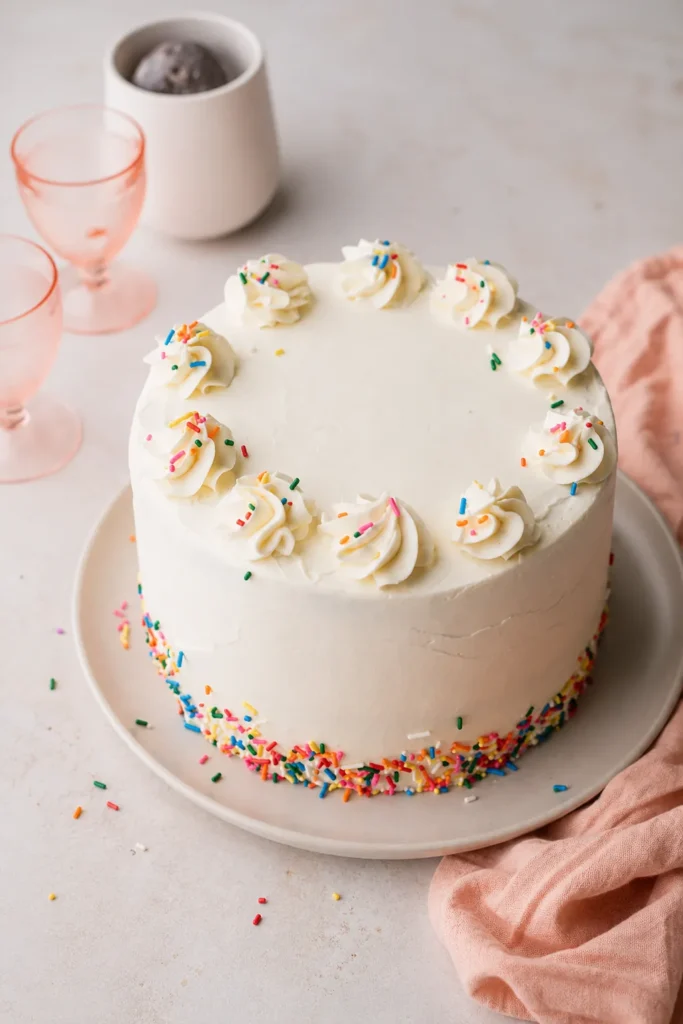 Colorful Layer Cake with Six Bright Celebration Layers 17 Finished colorful layer cake ready for chilling and storage