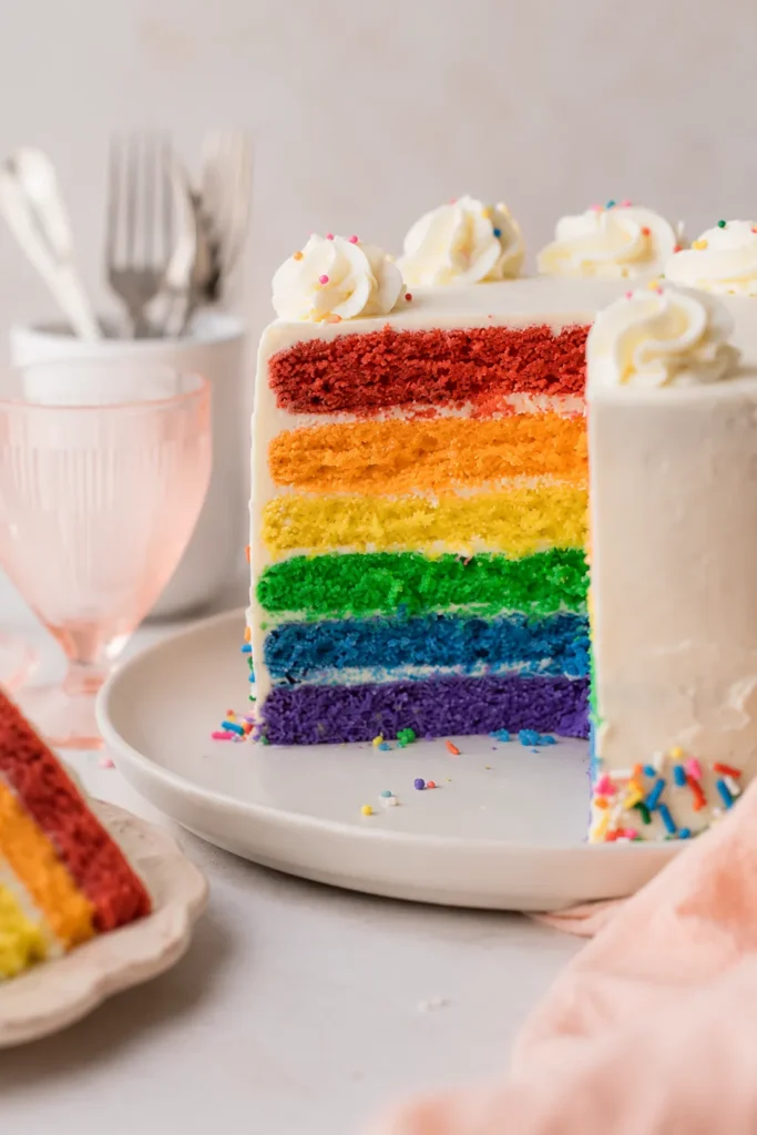 Colorful Layer Cake with Six Bright Celebration Layers 11 Colorful layer cake with light vanilla buttercream between six layers