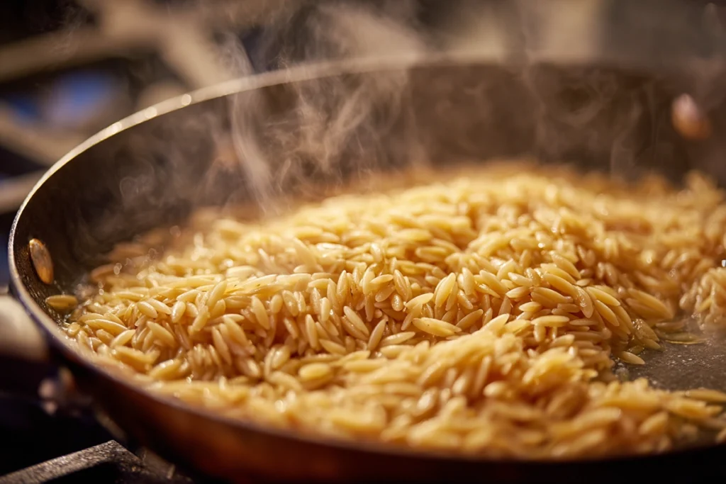 Creamy Chicken Sausage Orzo: A Cozy One-Pan Dinner You’ll Make on Repeat 9 sautéing chicken sausage, onion, and garlic for creamy chicken sausage orzo