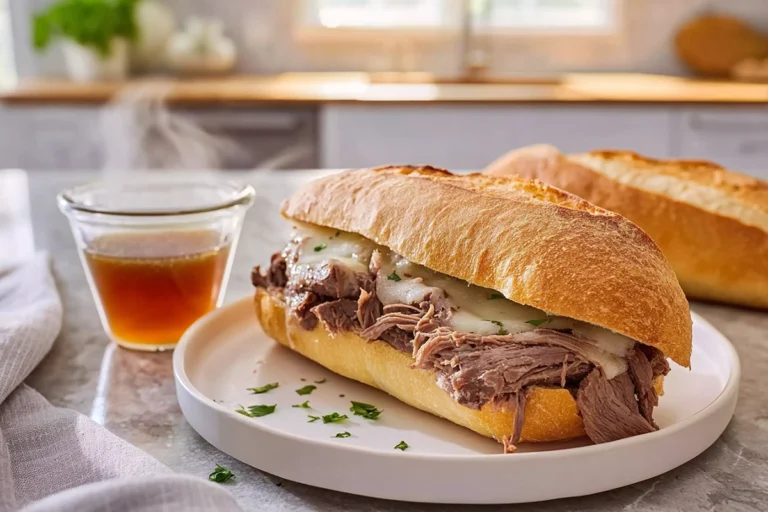 Crock Pot French Dip sandwich hero image with au jus