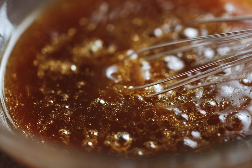 Macro close-up of Crockpot Pepper Steak sauce mixture being prepared