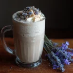 photorealistic Earl Grey Lavender Milkshake on modern kitchen counter