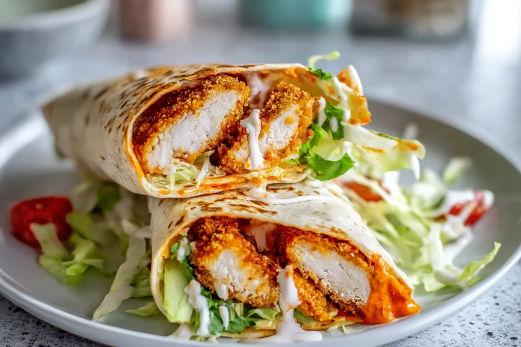 Buffalo-style Extra Crispy Chicken Wrap variation with vibrant sauce