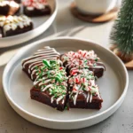 photorealistic festive brownie on white plate in modern kitchen