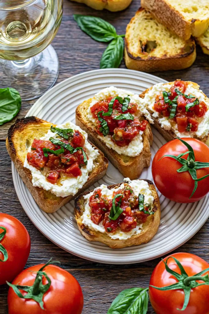 Bruschetta Dip with Creamy Boursin and Fresh Tomatoes 9 Finished Bruschetta Dip with Boursin, Fresh Tomatoes, Basil, and Crisp Crostini