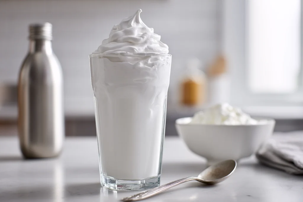 preparing glass with marshmallow fluff for Fluffy Coke