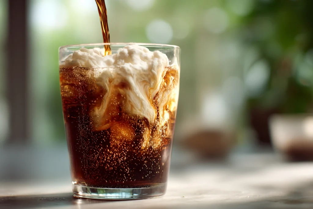 soda pouring into marshmallow fluff to create Fluffy Coke