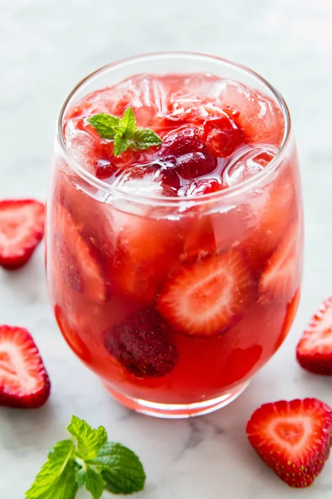 Strawberry Iced Tea with Fresh Berry Purée and Lemon 2 Strawberry Iced Tea made with fresh strawberry purée in a glass pitcher