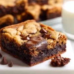 finished fudgy chewy browkies brookies on white plate in modern kitchen